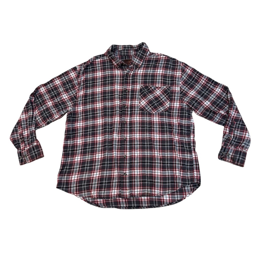 Ranch Tough Men’s Grey Red Plaid Long Sleeve Button Flannel Shirt Size 2XL
